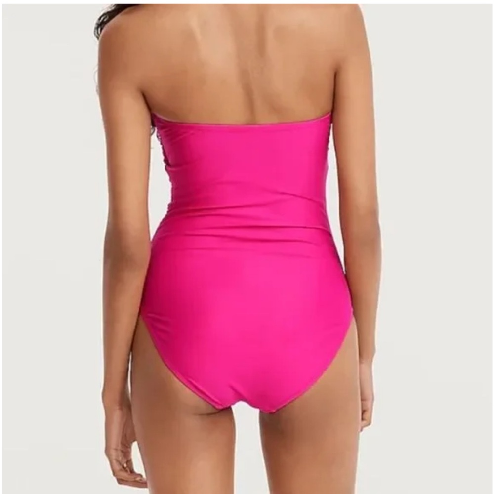 J. Crew Ruched Bandeau One-Piece Fuchsia NEW - Picture 2 of 8